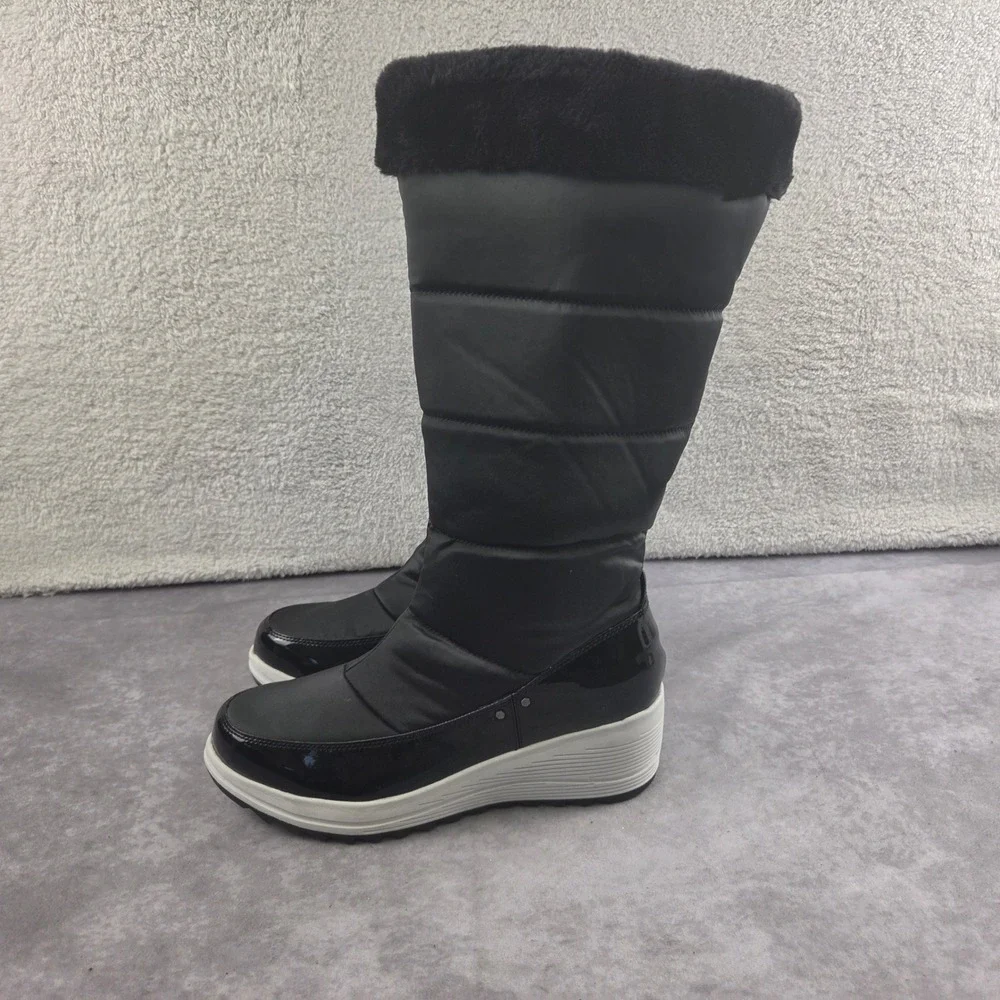 Sporto Womens Black Quilted Puffer Snow Boots Faux Fur Trim Wedge Heel Size 11M